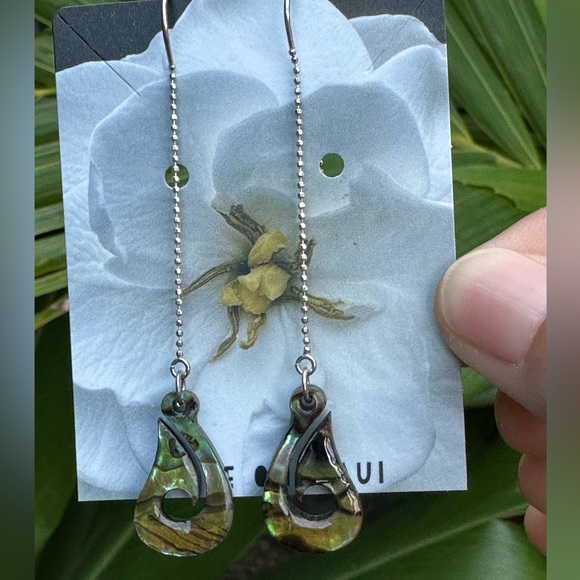 791. Sterling Silver Paua Abalone Maui Hook Threader Earrings - Picture 3 of 3